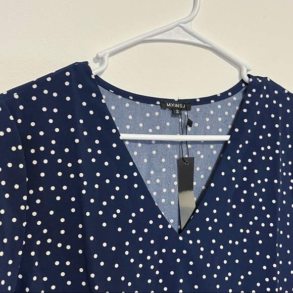 NWT Blue and White Polka Dot Ruffle Dress Women Size Small - Picture 11 of 14
